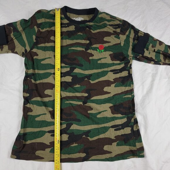 Eighty Eight Mens Large Green Brown Camouflage Long Sleeve Shirt Rose Embroidery - Picture 7 of 8